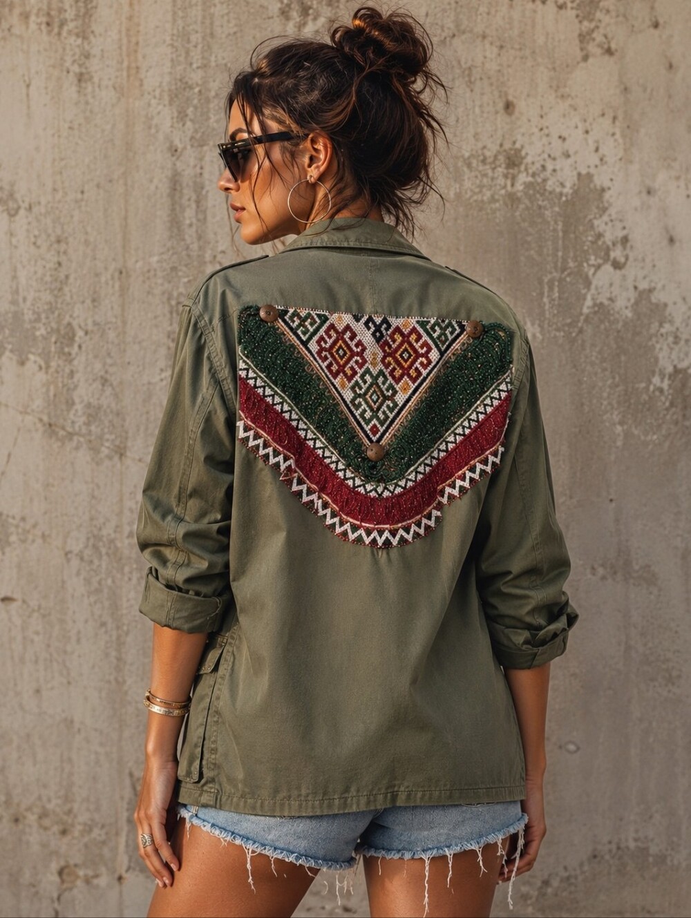 NWT Tricia Fix Beaded Military Upcycled Jacket